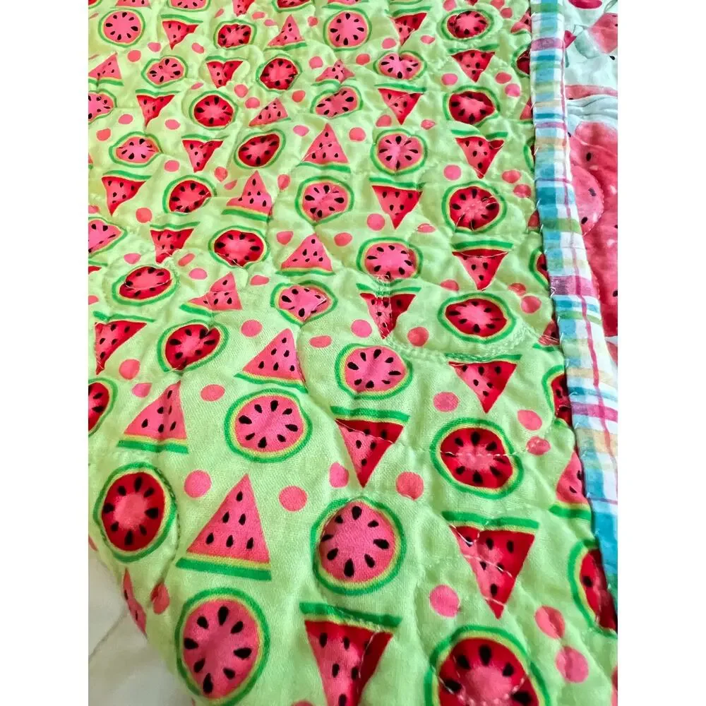 quilt pinwheel block lap couch blanket hand made whimsical fruit print 45